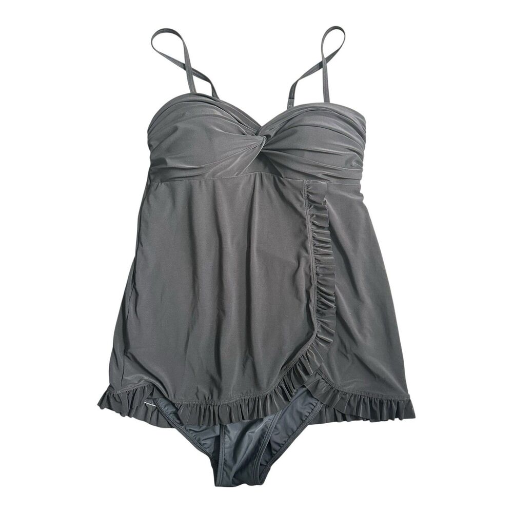 Beyond Control Black Ruffle Skirted One Piece Swimsuit Size 12 NWT $135